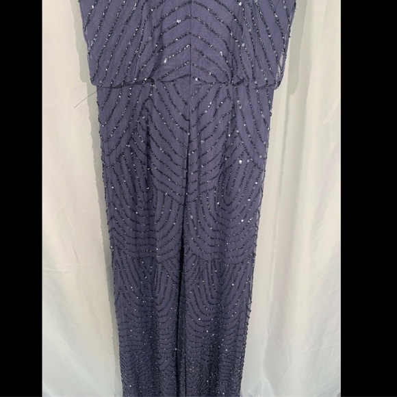EUC! Adrianna Papell Art Deco Beaded Blouson Gown in Dark Heather [SZ: 2 ]‎ - Picture 7 of 14